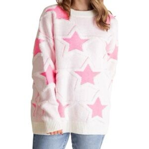 🦋BlueVelvet L/XL Pink Comfy Star Sweater BV1004